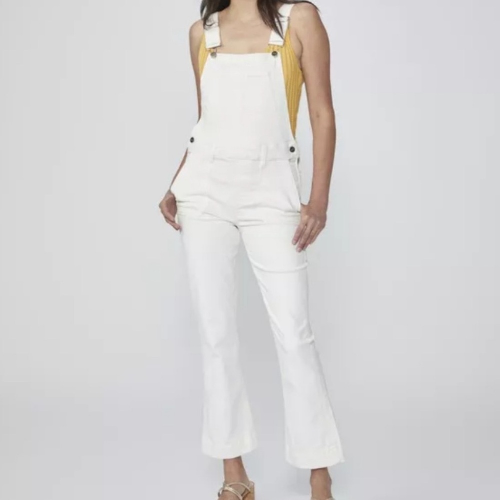 PAIGE Claudine White Denim Overalls Size 29 Cropped Straight Leg Bib Jumpsuit